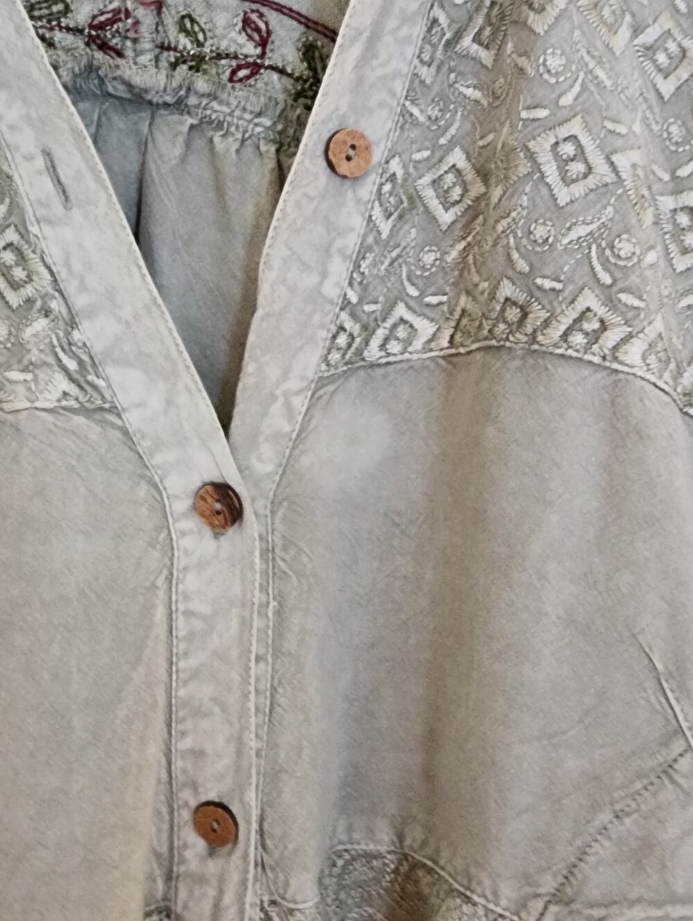 Young Threads Poet Blouse Top Embroidered Floral Velvet Size Xl Olive Bohemian - Picture 8 of 16